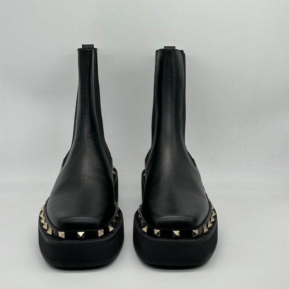 Valentino Rockstud Studded M-Way Chelsea Beatle Leather Ankle Bootie Boots - Picture 6 of 16